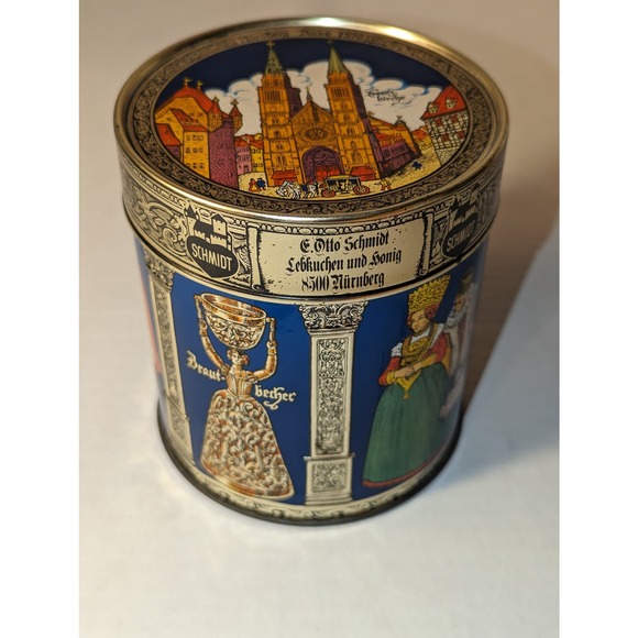 Vintage E. Otto Schmidt Germany Cookie Round Tin Nurnberger Land Geht Dutch - Picture 1 of 9